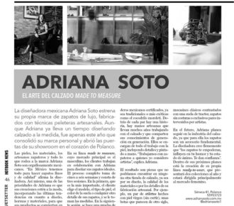 Hotbook news. Adriana Soto, the art of tailormade shoes